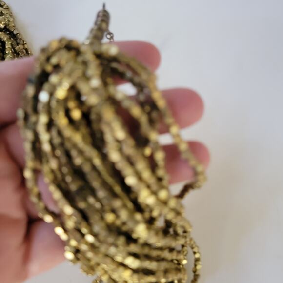 Retro Vintage 40 Inch Multi Strand Gold Bead Necklace Layered Metallic Statement - Picture 8 of 10
